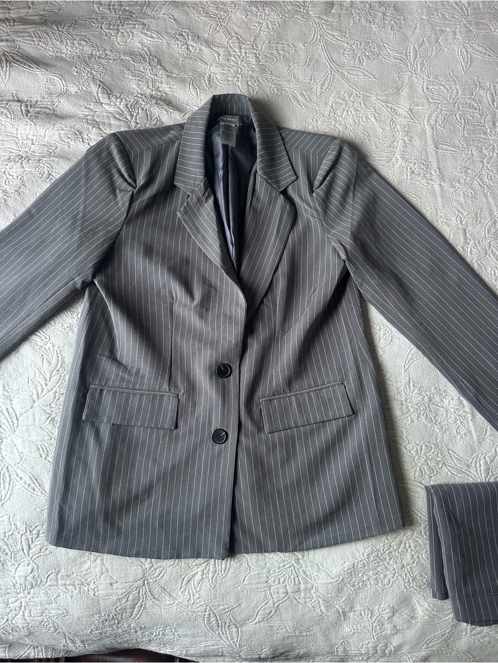 SET Gray Pinstripe Blazer and matching mini skirt- Classic Tailored Jacket